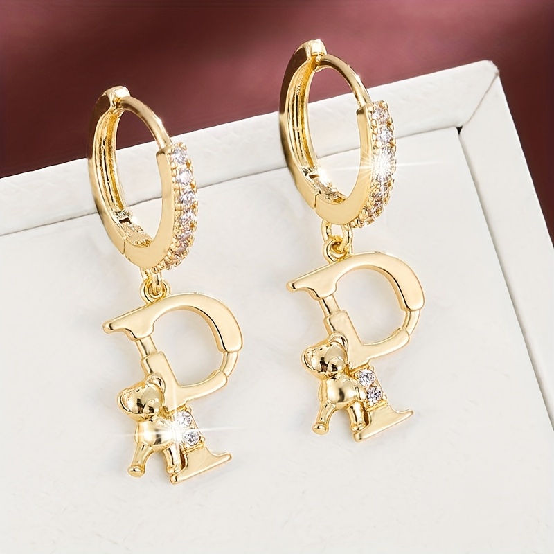 Women's Fashionable Letter Bear Design Drop Earrings Set